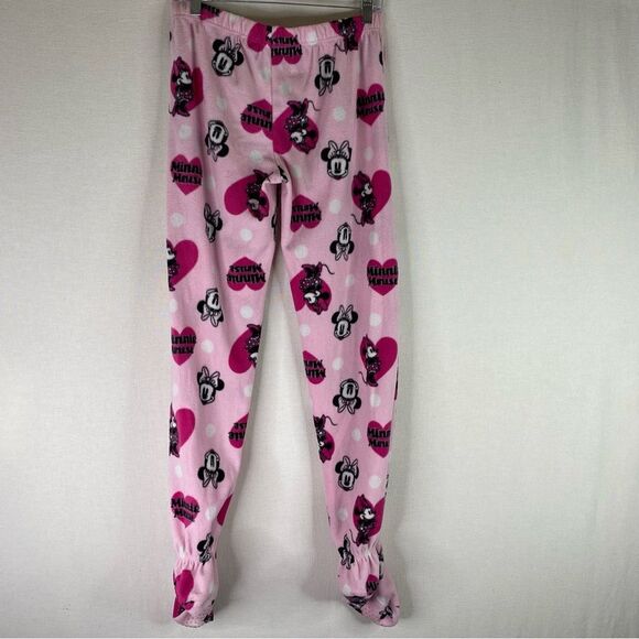 Minnie Mouse Disney Pajamas Women’s Pink Black 2 Piece Fleece Footed Pants Shirt - Picture 9 of 13